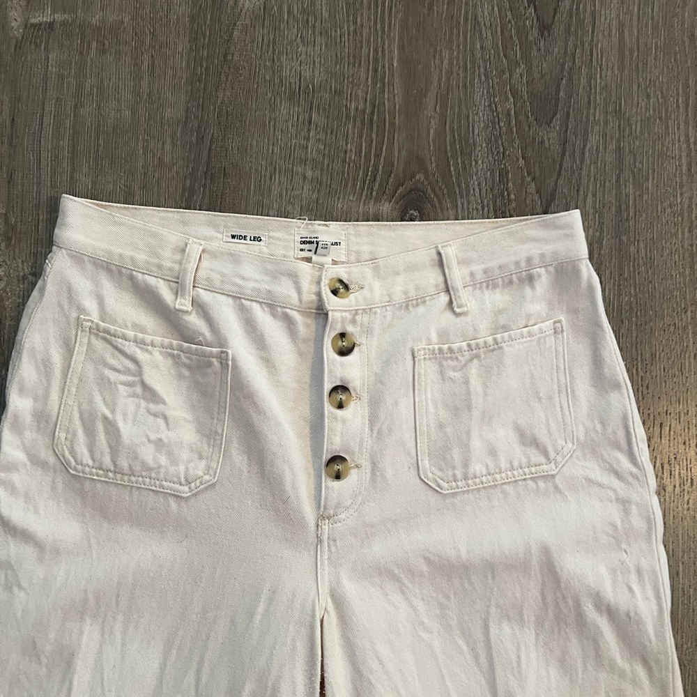 Anthropologie x River Island Pocket front wide leg jeans in ecru - Picture 9 of 12